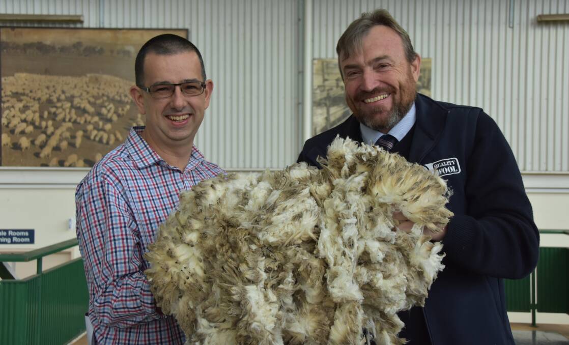 Paul Ferronato, Victorian Wool Processors, with Quality Wool NSW area manager Anthony Windus, who was again a major supporter of the auction.