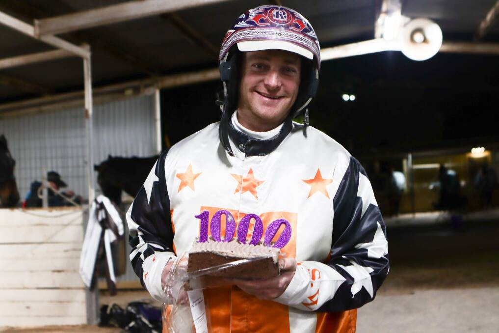 MILESTONE MAN: Mat Rue drove the 1000th winner of his career on Friday night when saluting with Art Legend at Parkes. Photo: COFFEE PHOTOGRAPHY AND FRAMING