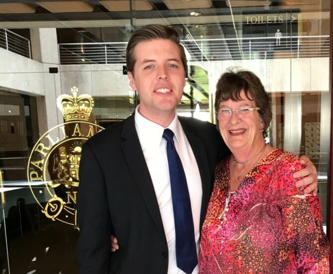 Paul Ell with VIEW National President Anne-Louise O'Connor at NSW Parliament House when Paul was awarded the Tom Harvey Award for Citizenship in 2018. Photo: Supplied