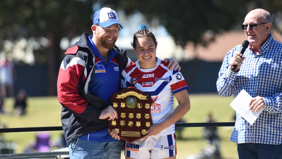 TOP DOG: Parkes' Joe Spicer, pictured with Spacecats league tag skipper Tyannua Goolagong, is the new president of the Spacemen. Photo: AMY McINTYRE