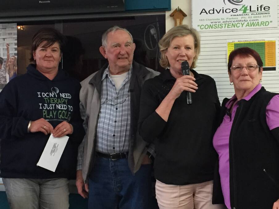 Saturday winners were Judy McCabe (left) and Anita Medcalf (second from right) with Parkes Golf Club Life Members Cliff Cowell and Colleen Flynn. 