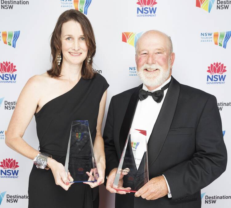 Parkes Elvis Festival Director Cathy Treasure with Parkes Shire Mayor Councillor Ken Keith OAM at the NSW Tourism Awards in Sydney.
