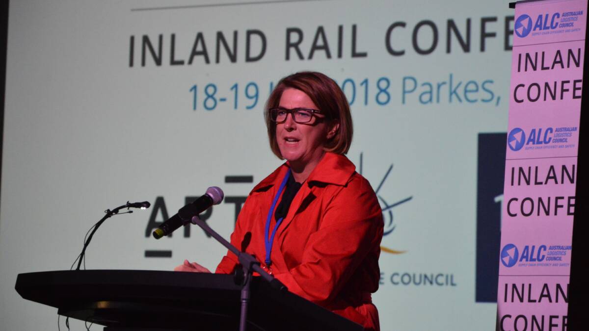 NSW Minister for Roads, Maritime and Freight Melinda Pavey speaking at the Parkes Inland Rail Conference on Wednesday.

