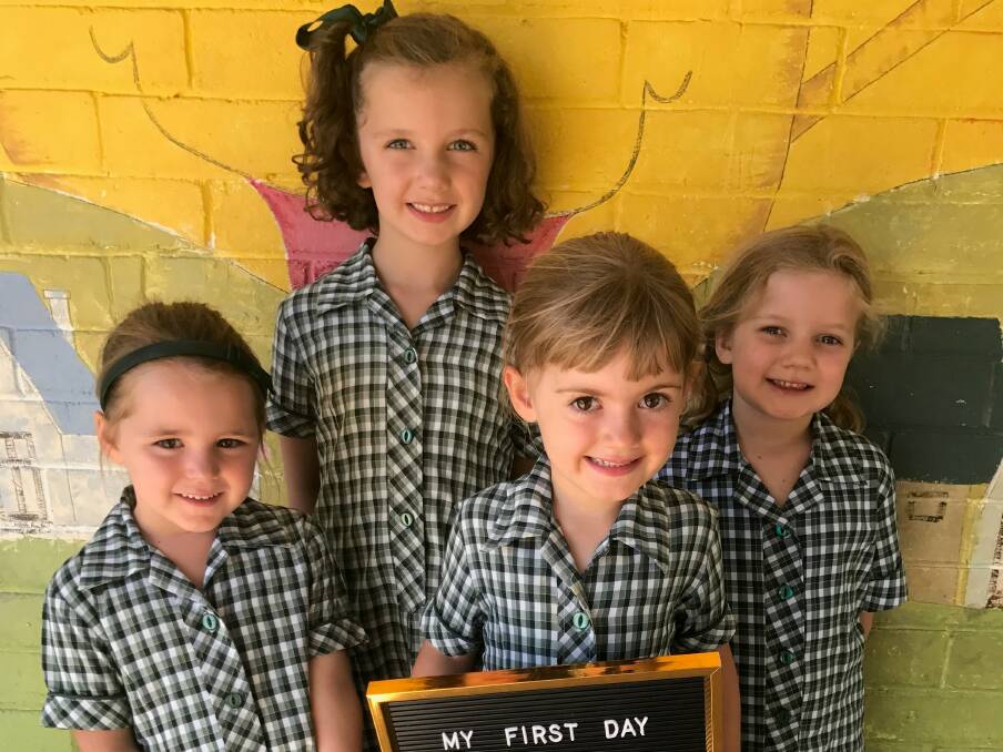 2018 Kindergarten students Lillyanah Pearce, Nellie Goodridge, Sabrina-Pearl Ferguson and Ginger Gleeson on their first day of school. 
