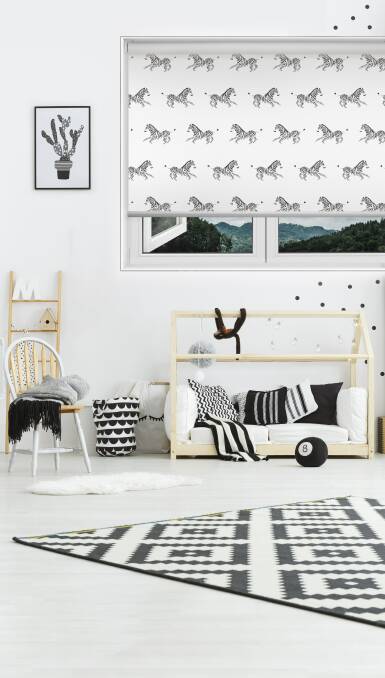 CONTRAST: Luxaflex's Kids Print Collection includes a zebra print design. 