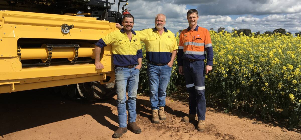 NEW PARTNERSHIP: Tim and Greg Wright with Northparkes' Matthew Burkitt after it was announced Northparkes had a new partner in its farming enterprise. Photo: Supplied. 
