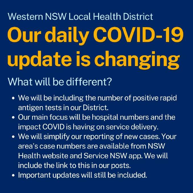 The Western NSW Local Health District announcement on social media on Sunday. Image: WNSWLHD/ Facebook.
