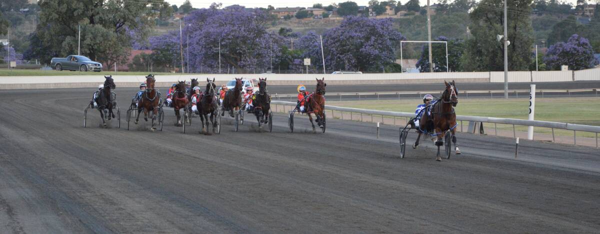 WHAT A BEAST: It was Beast Mode first, daylight second in the Parkes Leagues Club Pace on Sunday evening. The final margin was declared as 23.20 metres after Matt Rue was able to pinch some cheap splits. Photo: Kristy Williams.