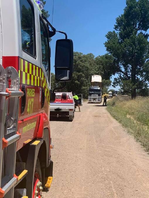 TRUCK INCIDENT: Parkes fire crews attended the scene of a truck that collided with powerlines. Photo: Fire and Rescue NSW