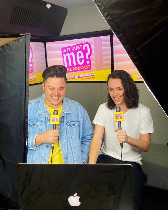 COUPLE OF MITCHES: Mitchell Churi (left) and Mitchell Coombs (right) hosting their popular podcast: 'Is It Just Me." The pair even appeared on Studio 10. Photo: Supplied.