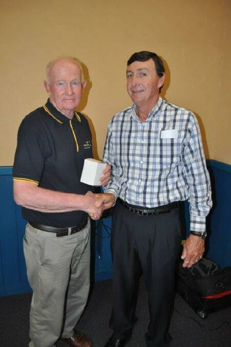 TWO LEGENDS: Bill with current Parkes Harness Racing Club president Geoff Cole. Photo: Supplied.