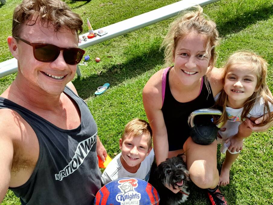 Quinnessential exercise: NRLW star Talesha Quinn, fiance Connor O'Neil, son Finn, daughter Lucca and dog Georgie after a training session.