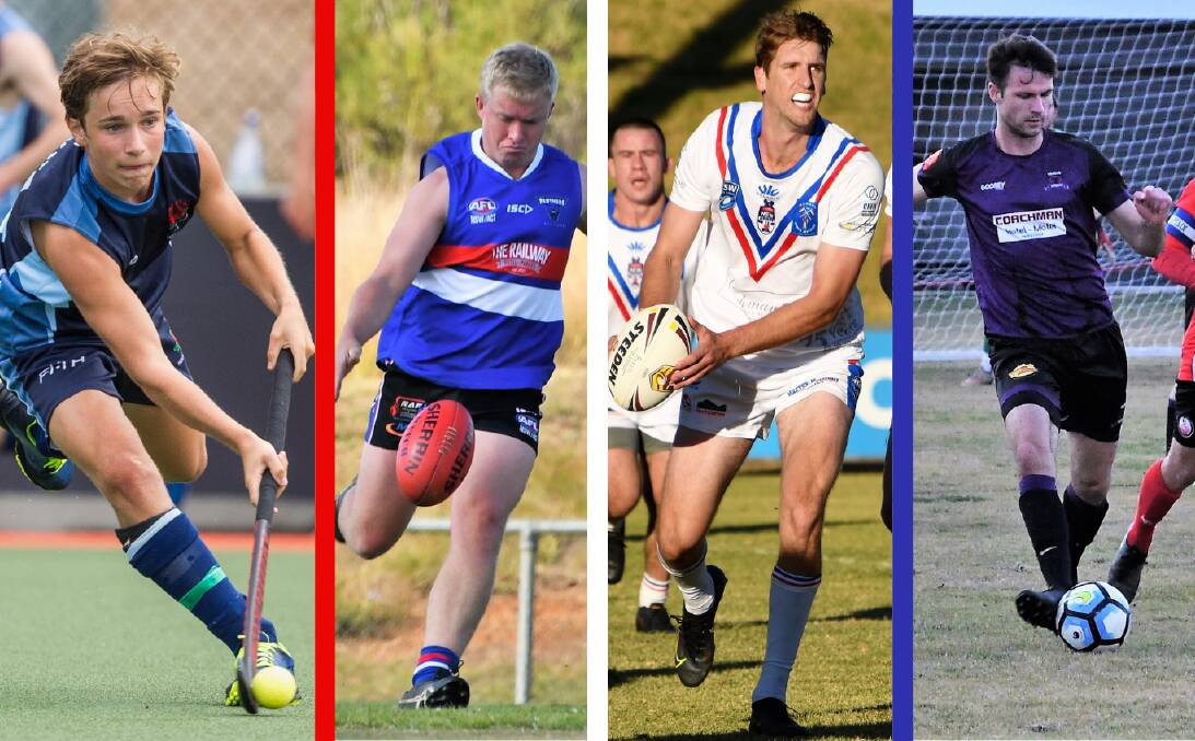 WHO IS PARKES' TOP ATHLETE: From left to right, Will Searl, Mitch Stubberfield, Jack Creith and Brent Tucker are guns in their respective codes and would be ones to watch in a 'Greatest Athlete' competition for Parkes. Photos: JENNY KINGHAM.