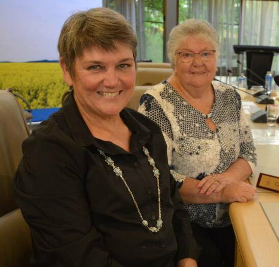Cr Barbara Newton, pictured here with fellow retiring councillor Pat Smith, was re-elected as Deputy Mayor until December's Local Government elections. Photo: Christine Little.