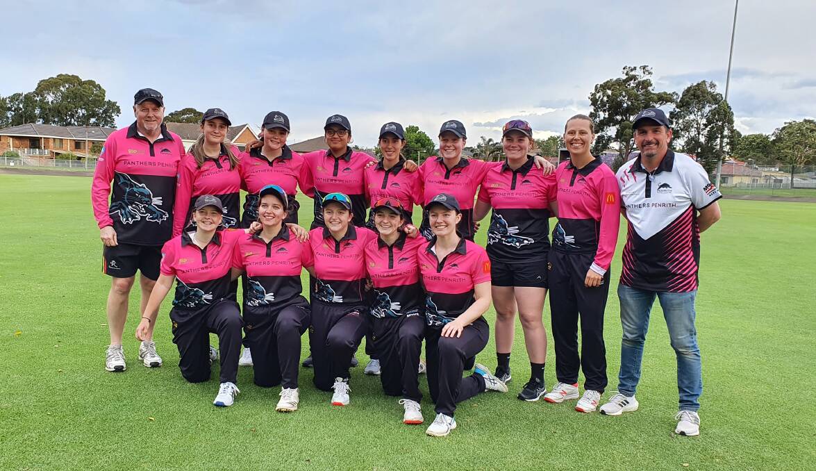 RISING STAR: Parkes' Maddy Spence (front, far left) after her first-grade debut for Penrith earlier this season. Spence has also represented NSW. Photo: SUPPLIED.