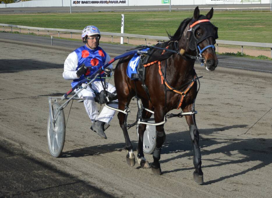 TOO GOOD: Brett Hutchings produced a peach of a ride aboard Toolittletoolate, who won the Telescope Tyres Pace for Bathurst trainer Gary Williams in a photo over local runner Lou Cee. Photo: Kristy Williams.
