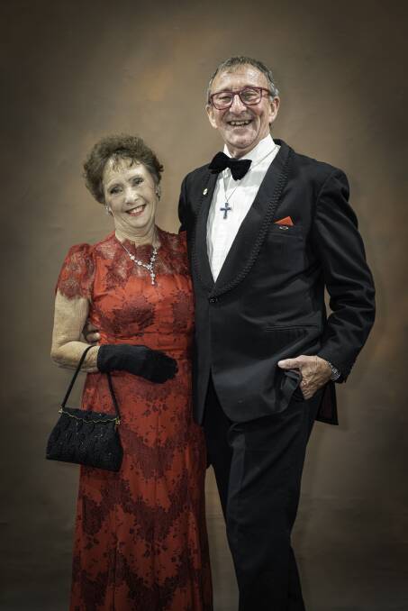 DAPPER: Brian with Mrs Beverley Grange at the 2021 Anglican debutante ball in Parkes. Photo: MARC PAYNE. 