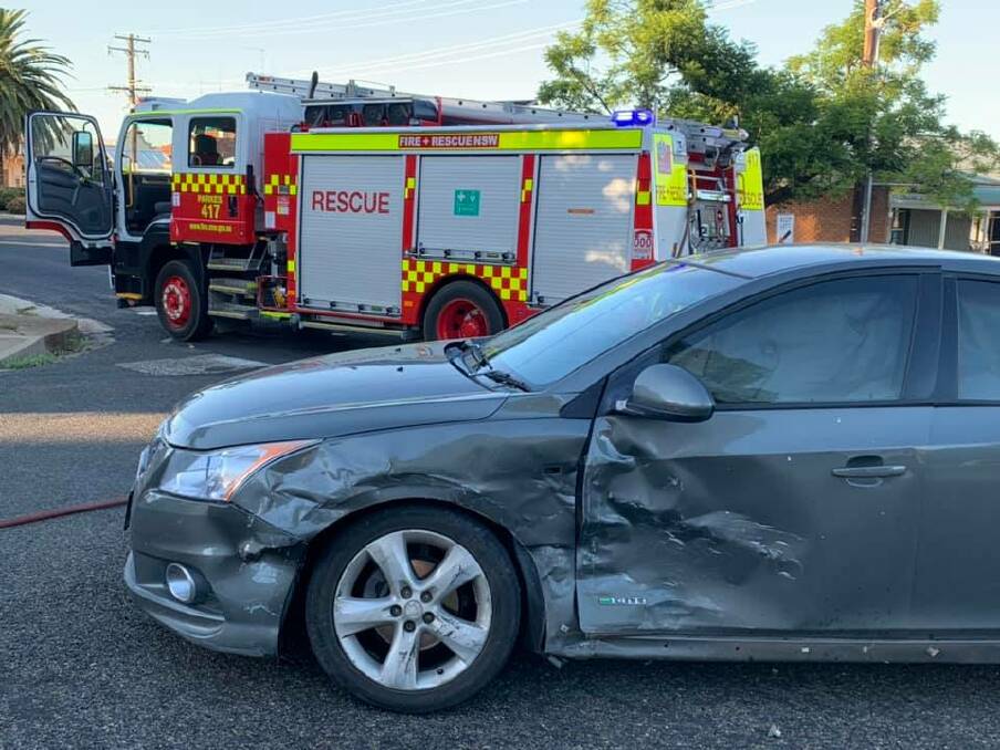 TWO-CAR PRANG: On Tuesday morning there was a two-car accident in Parkes. Photo: Parkes Fire and Rescue