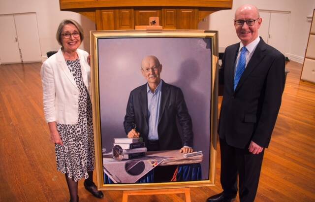 Roslyn and Gary McPherson at the unveiling of his portrait late 2019 as the 8th Ormond Chair of Music which is now hung in the Melba Hall at the University of Melbourne. 