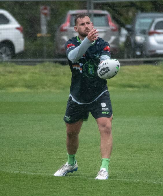 DREAM DEBUT: Former Parkes Spacemen Darby Medlyn made his debut last weekend for the Canberra Raiders. He is pictured here in his final training session before the game in lovely Canberra conditions. Photo: Canberra Raiders.