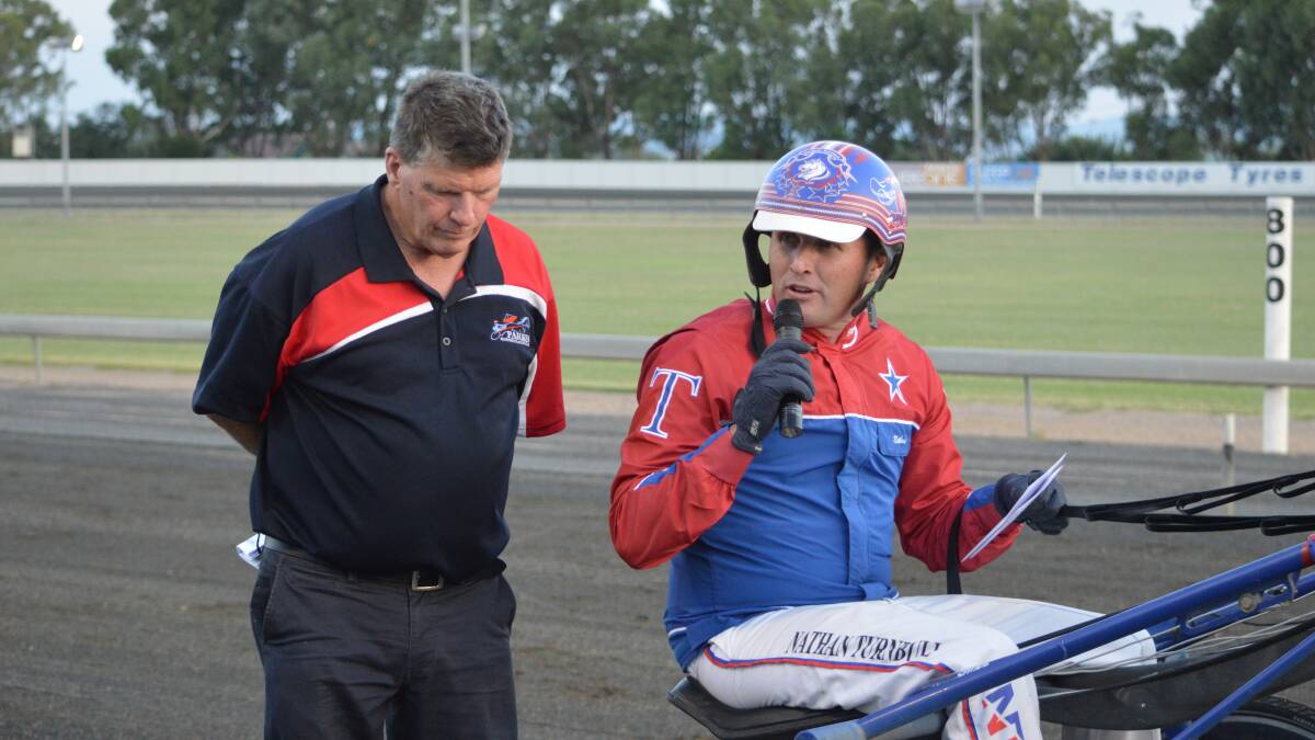 BIG HONOUR: Nathan Turnbull talks to the crowd after accepting the award for Leading Trainer and Leading Driver. Photo: KRISTY WILLIAMS.