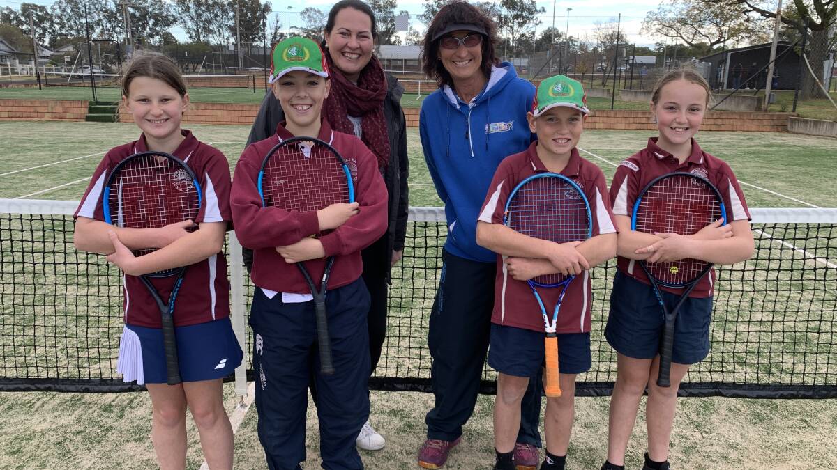 Western PSSA Champions: Members of the Parkes East Public School team - Milli Mackay, Henry Kross, Tom Rix, Kasey Morgan with teacher Mrs Tracey Dunford and Helen Magill. Photo: Supplied.