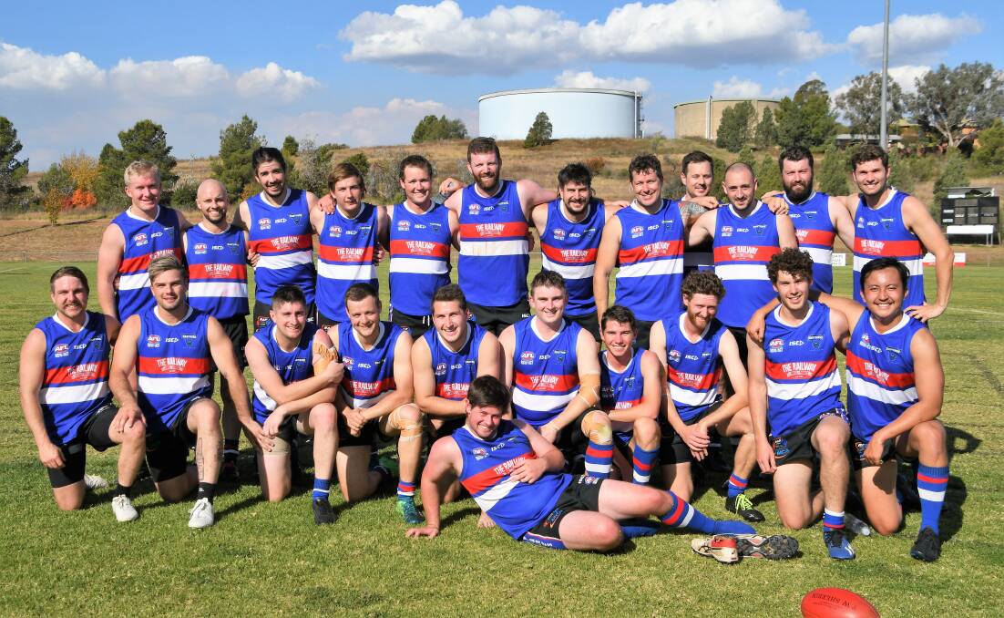 MINOR PREMIERS: The Parkes Panthers side after their first game of the 2021 AFL Central West Tier 2 season on May 1 against the Rebels. They finish the season undefeated but no premier will be awarded. Photo: JENNY KINGHAM.