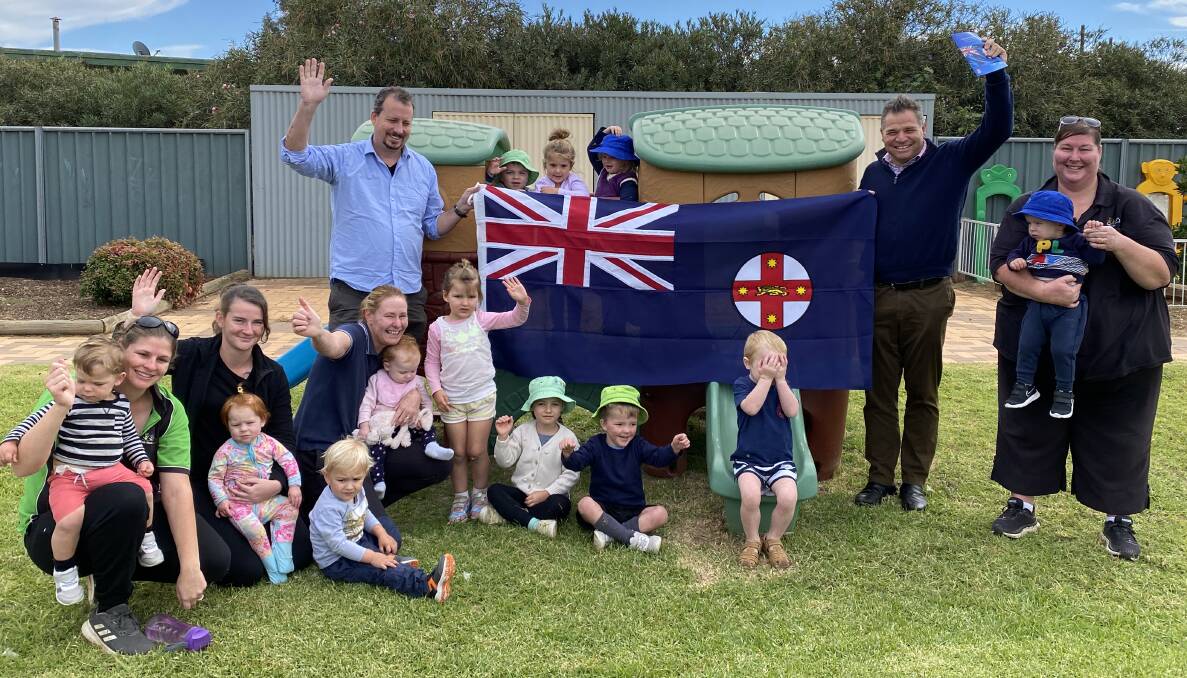 TOUR: Phil Donato visited Trundle while hosting a tour of the electorate for his upper house colleague and former high school teacher Mark Banasiak MLC. While visiting schools at Trundle, Phil and Mark presented a NSW state flag to the Early Learning Centre.