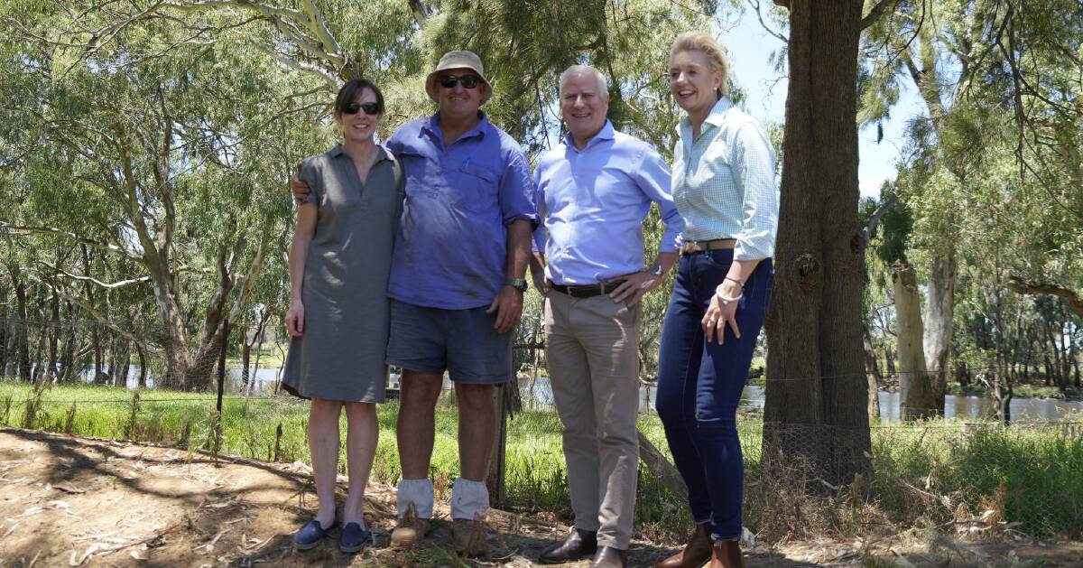 BIG ANNOUNCEMENT: Jackie and Scott Darcy with Michael McCormack and Bridget McKenzie at the Darcy's property in Bedgerabong. Photo: SUPPLIED.