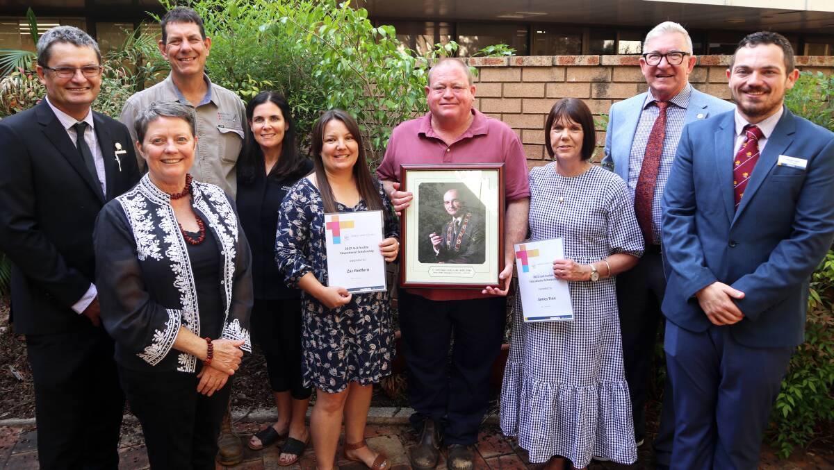 CONGRATULATIONS: At the scholarship announcement were Wayne and Ange Osborne, Shonel Redfern, Geoff and Mandy Finn and Councillors Jacob Cass, Bill Jayet, Neil Westcott and Manager Cultural, Education and Library Services Kerryn Jones. Photo: SUPPLIED.