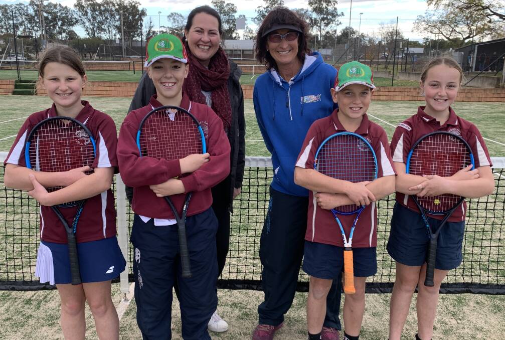 Western PSSA Champions: Members of the Parkes East Public School team - Milli Mackay, Henry Kross, Tom Rix, Kasey Morgan with teacher Mrs Tracey Dunford and Helen Magill. Photo: Supplied.