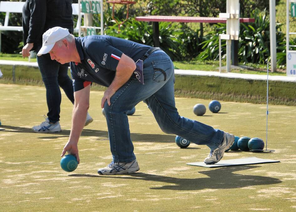 Ray Griffith sends one down at the Railway Diggers Bowling Club. Photo: Jenny Kingham.