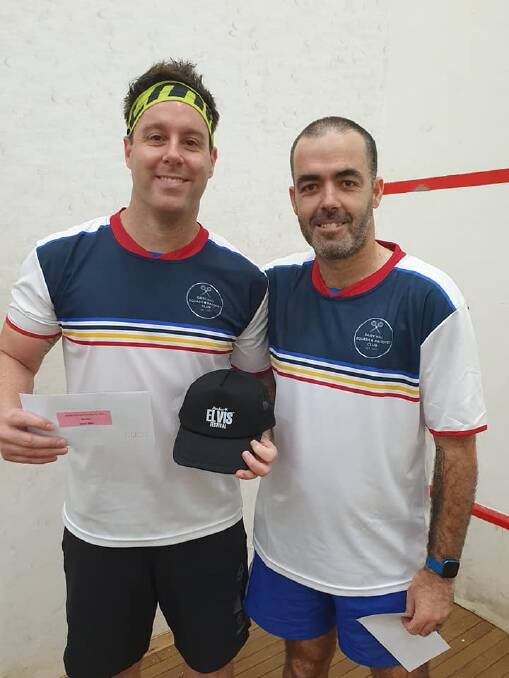 WINNERS ARE GRINNERS: Matt Hartley and Jay Kross took out the Men's Opens at the Parkes Squash Doubles. Photo: Parkes Squash Facebook. 