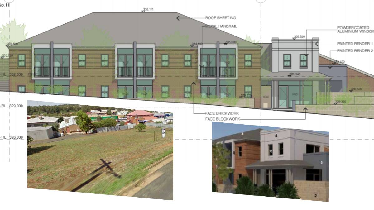 PROPOSAL: Clockwise from top, architectural design, 3D image of materials and finishers and the Forster Street block. Photos: PARKES SHIRE COUNCIL.