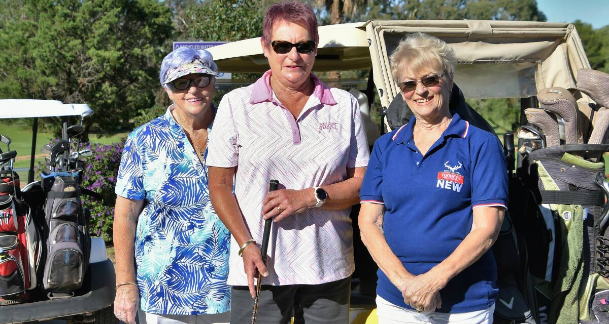 HAPPY DAYS: Lyn Davison, Colleen Staples and Patsy Christie got in a round of golf recently. Photo: Jenny Kingham.