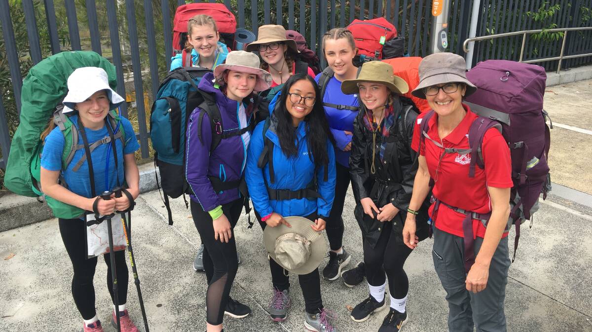 ON THEIR WAY: The Duke of Edinburgh hike participants. From left to right - Heidi Parkin, Lillianna Walton, Hayley Janssen, Genevieve Bland, Alleah Docena, Madaline Rich, Holly Chalmers and Mrs Helen Vere. Photo: SUPPLIED.