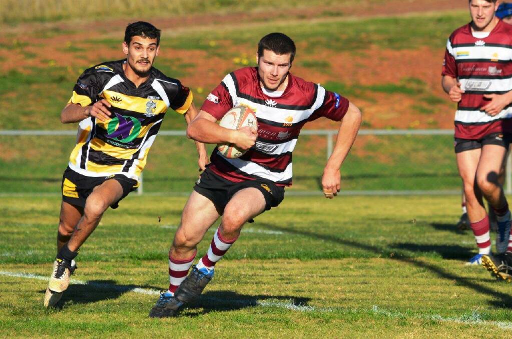 VETERAN DOMINATES: The evergreen Joe Nash was incredible at fullback for Parkes in their 34 point win, running in four tries. Photo: Allan Ryan.