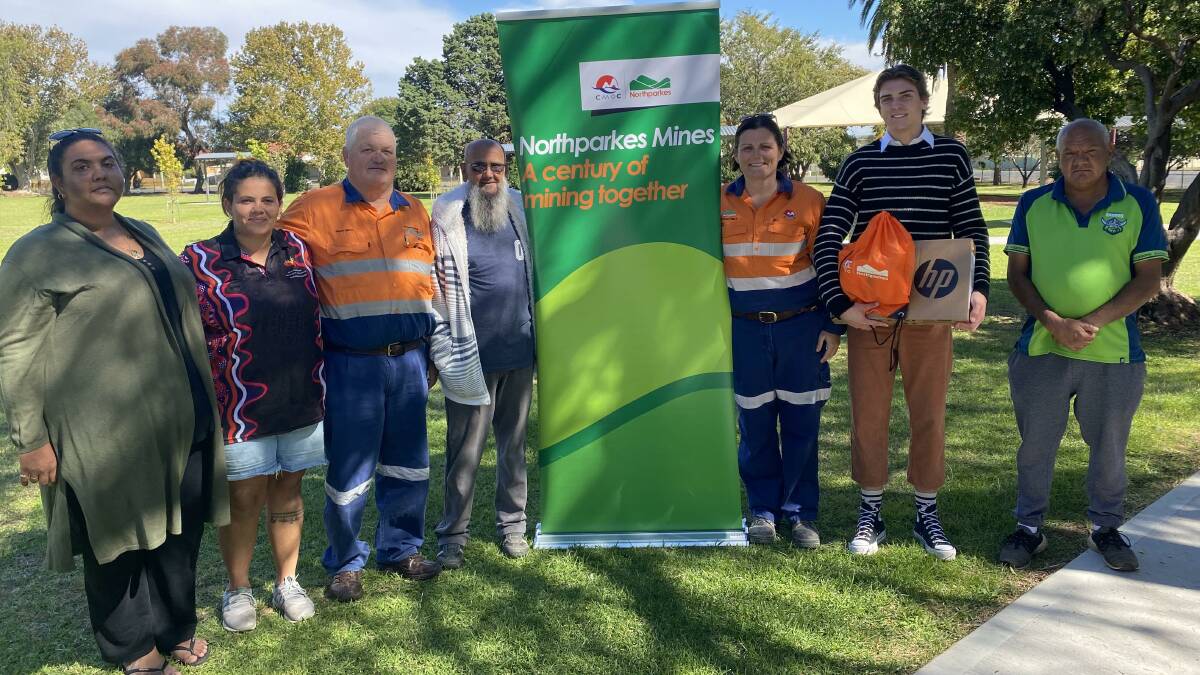 CONGRATULATIONS: Keisha Keed, Shannon Hando, Ralph Smith, Robb Clegg, Stacey Kelly, Nicayden Greenwood and Anthony Wilson at the CMOC-Northparkes Mines Indigenous Scholarship announcement. Photo: Supplied.