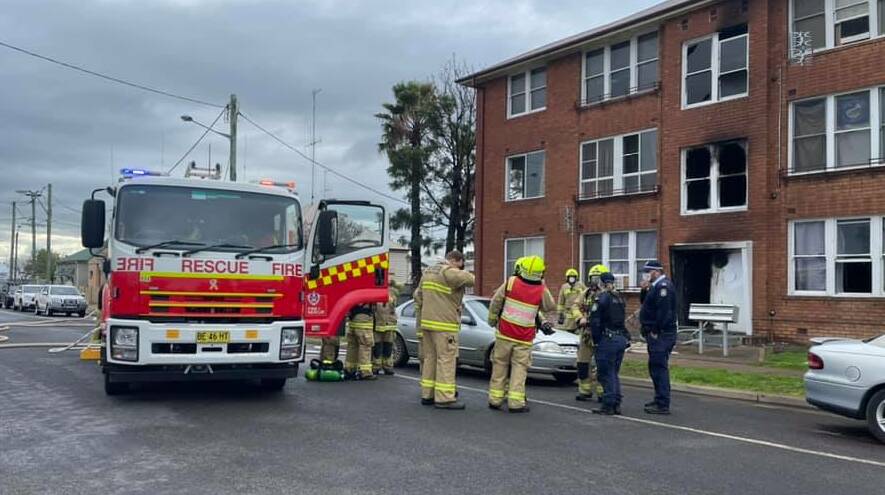 ON THE SCENE: Police, fire and ambulance crews attending the building fire on Grenfell Street in Parkes. Photo: FIRE AND RESCUE NSW PARKES.