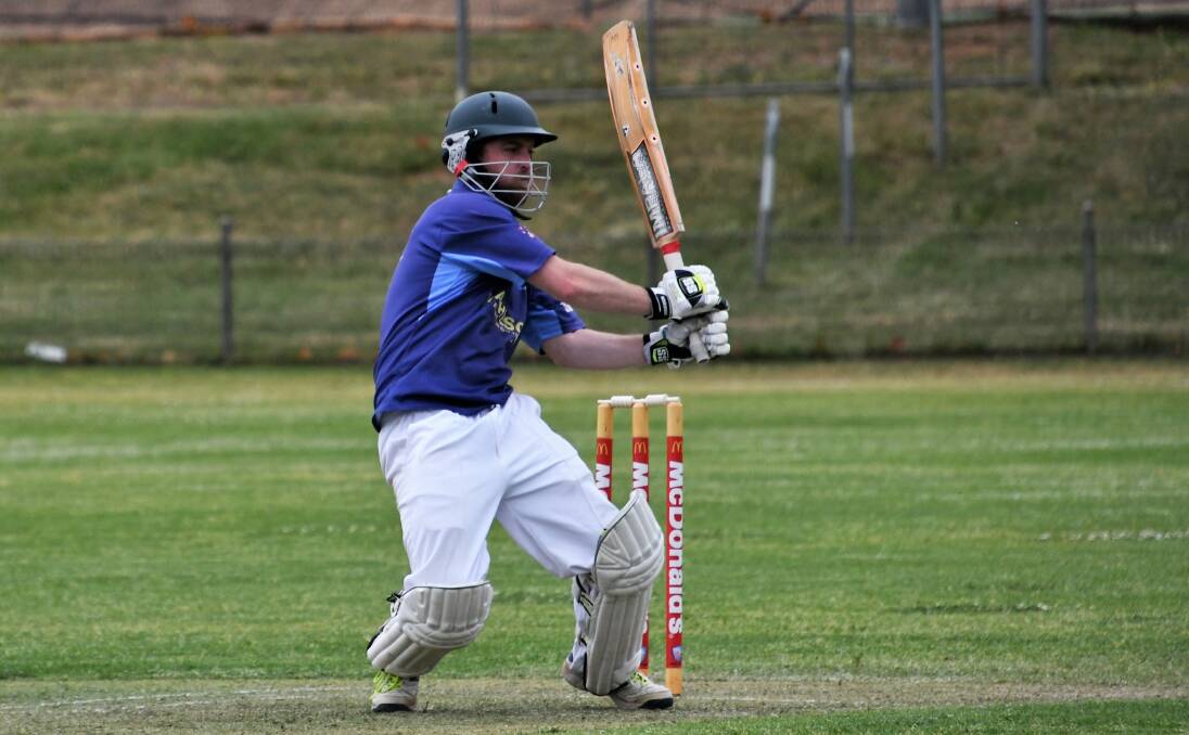 SOLID START: Mitch Crambourne struck 70 for the Parkes Cats in their opening round Lachlan Premier Cricket clash againts the Parkes Colts. Photo: Jenny Kingham.