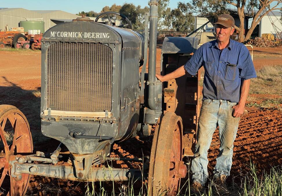 READY TO PLOUGH: Digger Anderson with a 1926 McCormick Deering model 15-30. Digger will be on hand to help sow this Saturday in Bogan Gate. Photo: Supplied.
