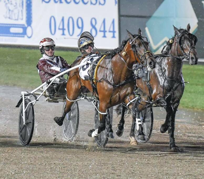 ROSE TO THE OCCASION: Our Antonio Rose (on the outside) picks up the Group 2 win in the NSW Breeders Challenge True Blue Series at Menangle on Saturday night. Photo: Club Menangle Trackside.