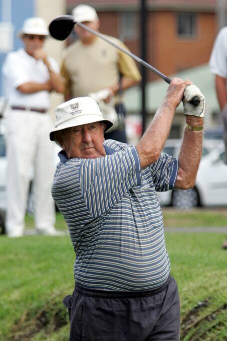 RIP: The late great Keith Pepper teeing off on the first hole of the NSW Veterans Championships at Wollongong Golf Club on February 27, 2006. Picture: Ken Robertson