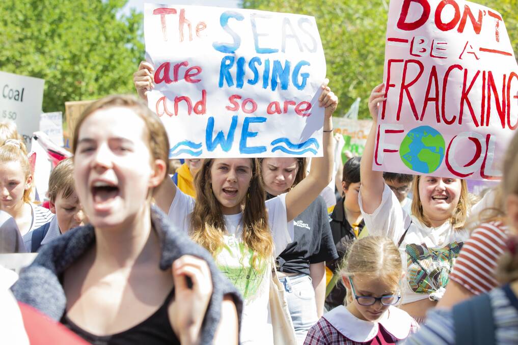 STRIKE THIS FRIDAY: Scenes from Canberra in 2019 of school students striking against coal mining and climate change. Photo: Terry Cunningham