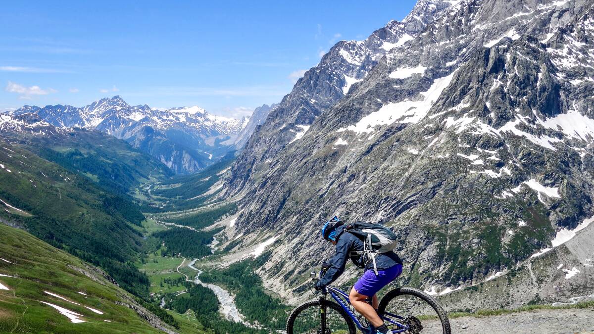 Tracey Croke on a bicycle tour of Mont Blanc. Picture: Supplied