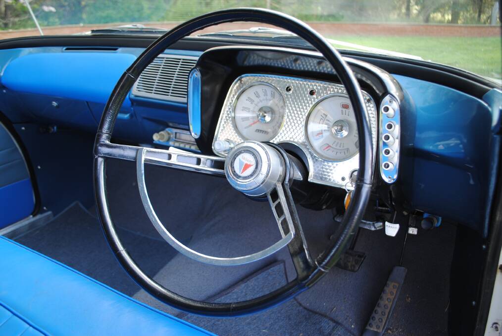 UNIQUE: The unique automatic push buttons controls on the right of the steering wheel of the 1962 R-Series Valiant. Photo: Jeff McClurg