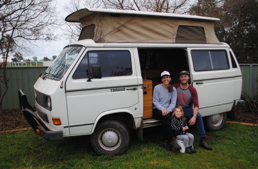 PERFECT FOR THE WHOLE FAMILY: Sam Ervin and Krista Sutton with their three-year-old daughter Matilda and their well-loved Volkswagen Syncro. Photo: Jeff McClurg