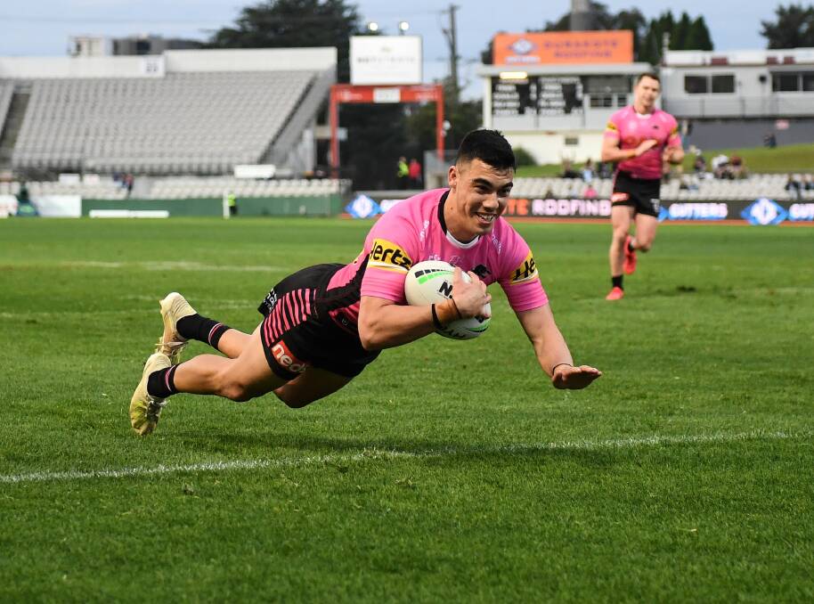 LOCKED IN: Staines had a huge impact early in his first-grade career, scoring four tries on debut for the Panthers. PHOTO: NRL PHOTOS.