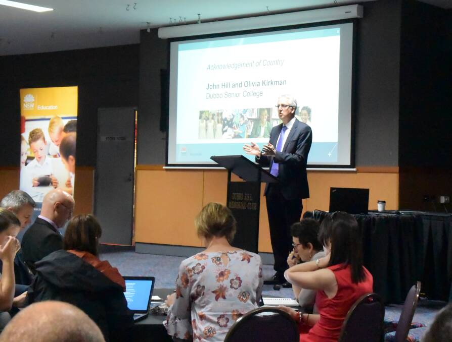ENGAGEMENT: NSW Department of Education secretary Mark Scott addresses the forum on March 7. Photo: JENNIFER HOAR