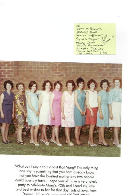 Reliving the past: In 1969 the Apollo space mission was on everyone's lips, especially teachers in Parkes. (L to R) Ros Jenkins, Mary McFall, Annette Tierney, Nonie Kennedy, Marg Jones, Sylvia Taylor, Denis Heffernan, Wendy Scott, Lorraine Kinsella, and Head Mistress Val Worthington. Photo: Marg Jones.
